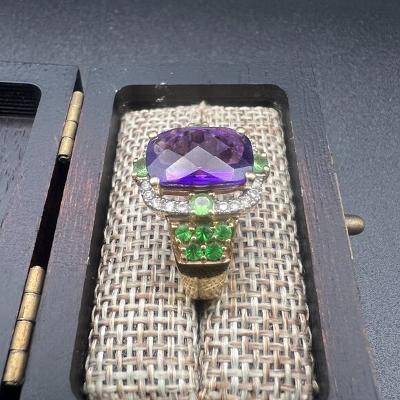 14k Gold ring, Amethyst Diamond, and Peridot Statement Ring, Size 7 - Picture 7 of 11